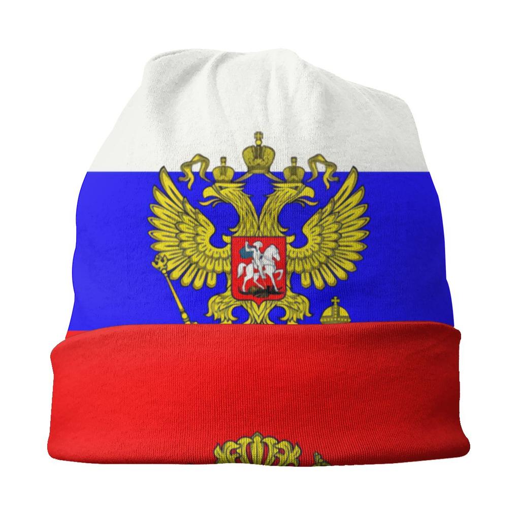 Russische Flagge Mütze Unisex Winter Warm Bonnet Femme Strickmützen Wappen Russlands Skullies Beanies Mützen Für Unisex Frauen