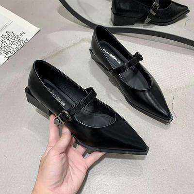 Móda Móda Všestranné Mokasíny s Hrubým Podpatkem Retro Špičaté Mary Jane Kožené Boty Dámské Britské Černé Korejská Edice Zapatos De Mujer
