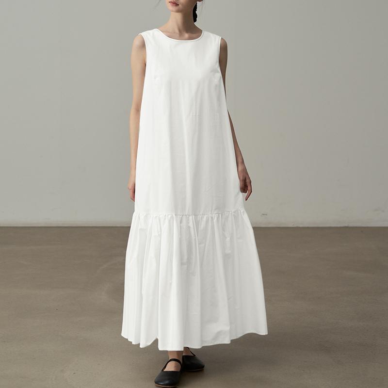 ZANZEA Women Daily Casual Round Neck Summer Sleeveless Long Dress S белый