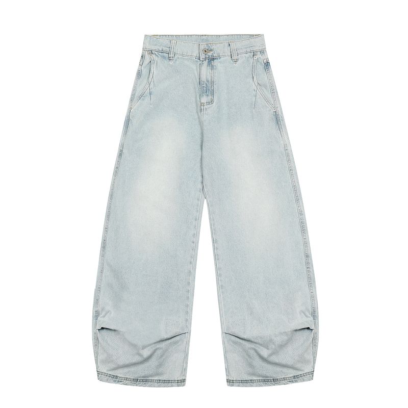 

Madwitch Retro High Street Ruffle Handsome Machete Jeans Men s Loose Casual Washed Distressed Baggy Pants Ins Light Blue 2XL