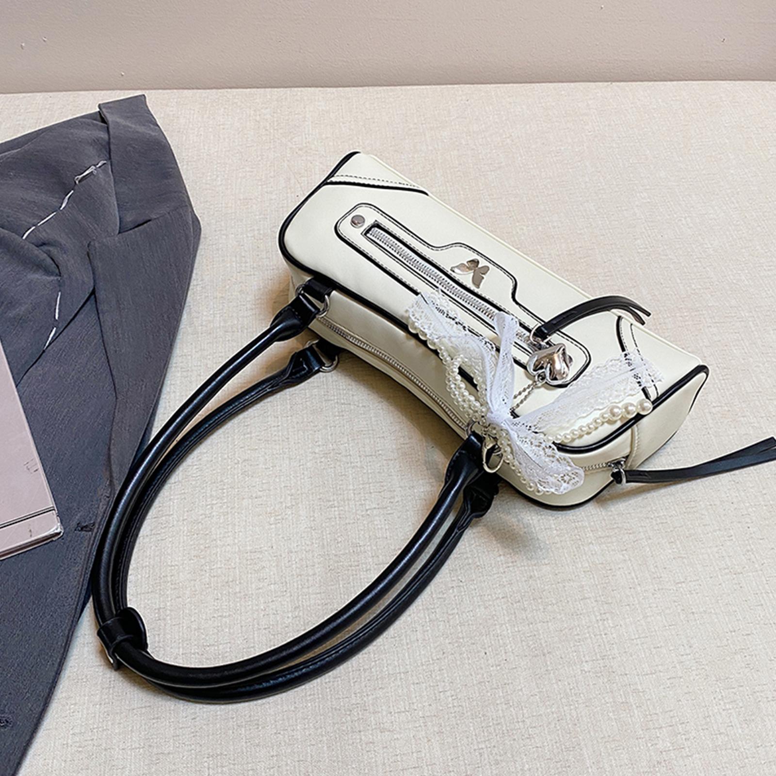 

Women PU Leather Elegant Commuter Shoulder Purse with Zipper Closure Solid Color Shoulder Bag for Travel Shopping Work Daily Use білий