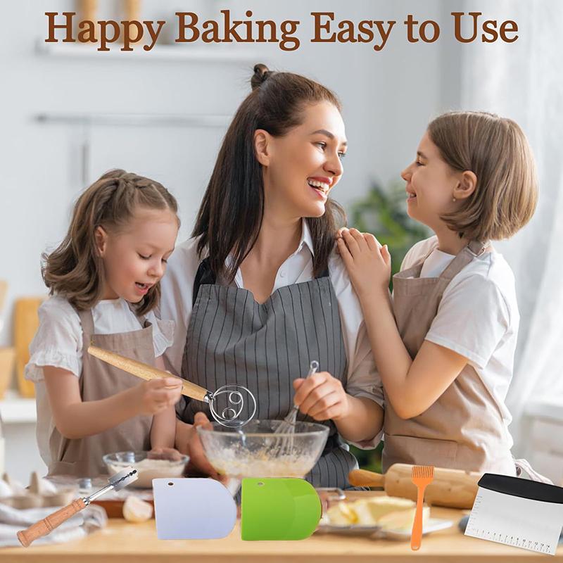 Danish Dough With Sourdough Scoring Tool-Bread Whisk Set Of 6 Pieces-Dough Hook,Dutch Whisk,Bread Lame