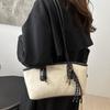 Retro PU Leather Tote Bag Large Capacity Cute Decorative Pendant for Work Student School Casual Daily Carry
