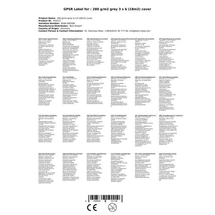 Protective Tarp, 280g/m², Grey, Waterproof, Resistant, UV-resistant, PE, Construction Site, Garden, 3x6m (18m²)