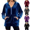Βελούδινη Φούτερ με Κουκούλα για Γυναίκες Oversized Μακρυμάνικη Ζακέτα με Φερμουάρ Casual Φθινοπωρινό Βελουτέ Μπουφάν με Τσέπες