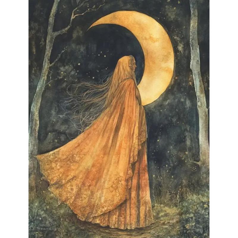 Fantasy Mondsichel Leinwandbild für Wohnzimmer Heimdekoration Mond am Sternenhimmel Poster Druck Abstrakte Wandkunst