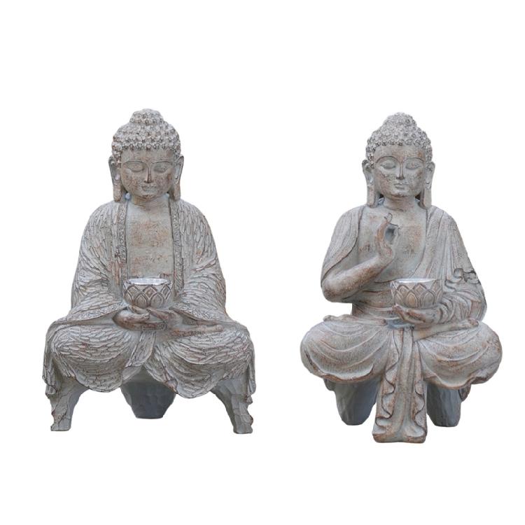 Buddhas Statue with Solar Light Home Garden Decors Sitting Meditating Buddhas Figurines for Outdoor Yard Lawn Ornaments