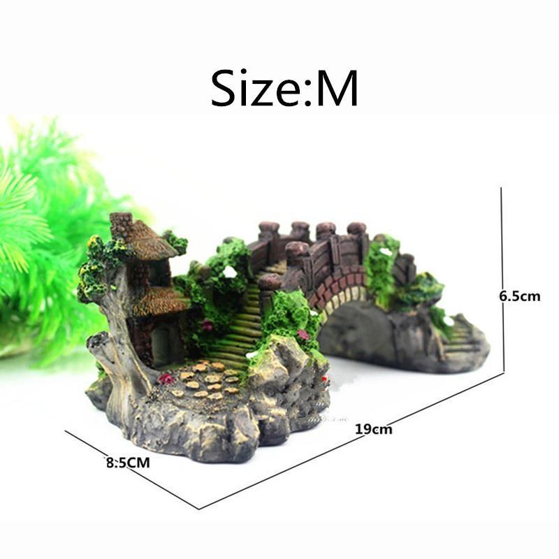 

Аквариумные украшения из смолы, мост, пейзаж, рыбная пещера, дерево, украшения, ландшафтный декор Size M