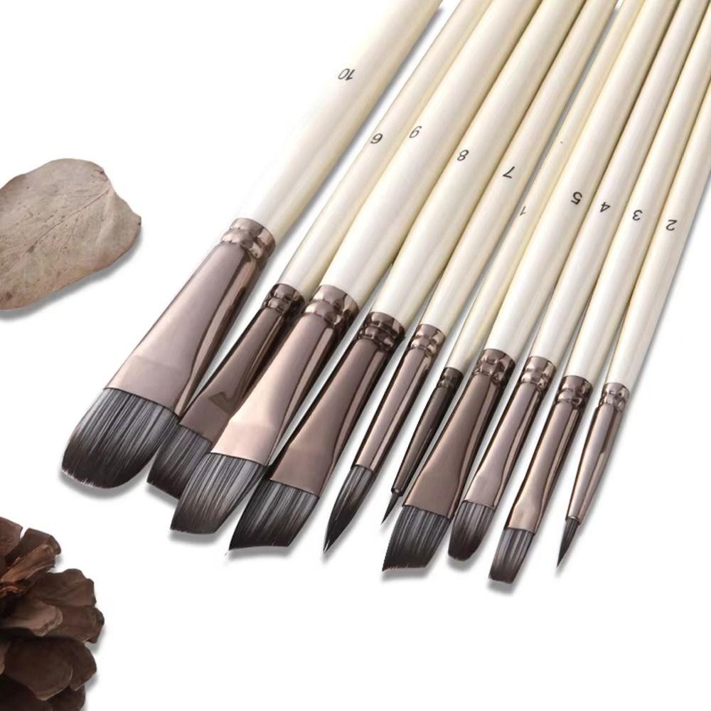 10Pcs/Set Nylon Paint Brushes Watercolor Miniature Art Drawing Kit  for Acrylic Oil Painting