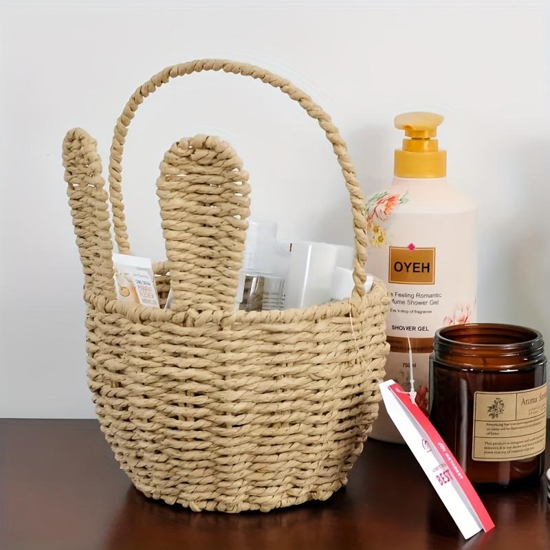 Rustic Wicker Rabbit Basket with Ears, Cute Easter Basket for Flowers, Candy, Easter Eggs, Multipurpose Woven Storage Bin