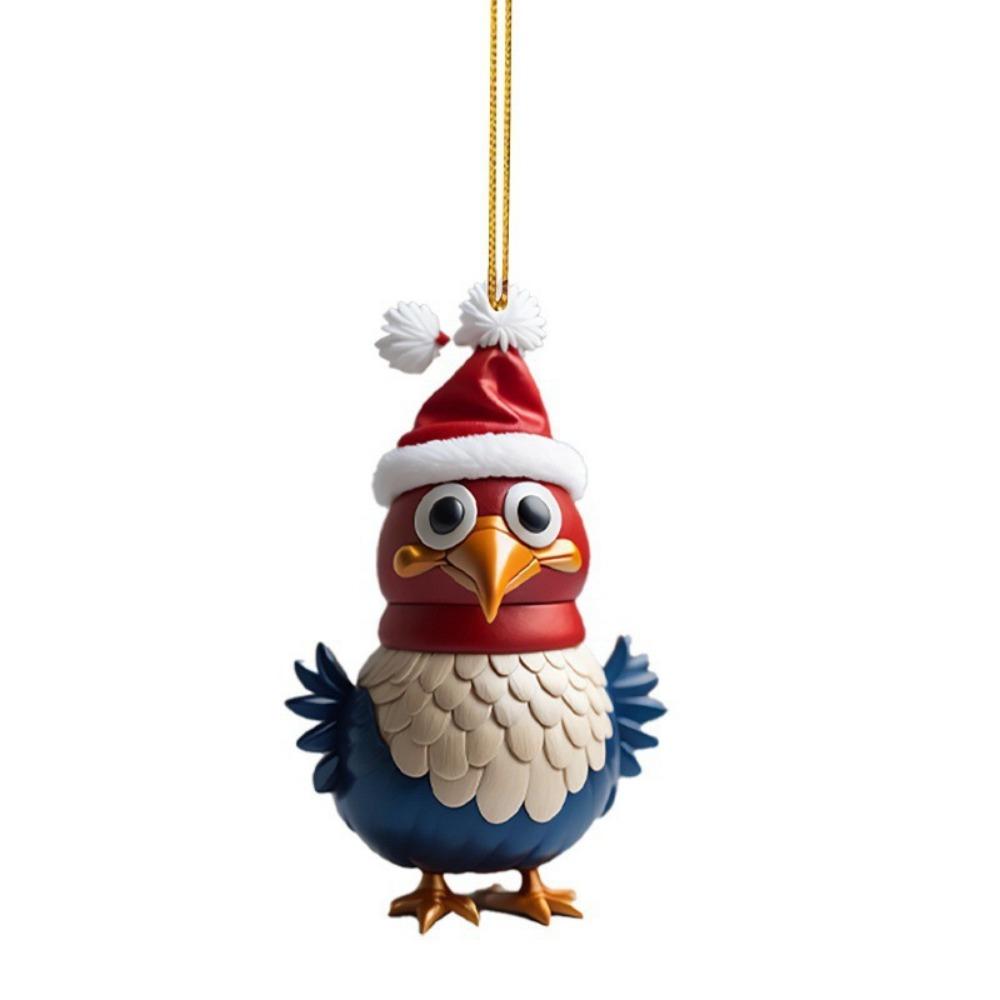2D Christmas Rooster Ornament Cartoon Car Chicken Pendants Flat Rooster Pendant  Party Supplies
