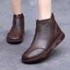 Women Winter New Genuine Leather Ankle Cotton Boots Soft Sole Soft Face Flat Sole Non Slip Plush Keep Warm High Top Cotton Shoes