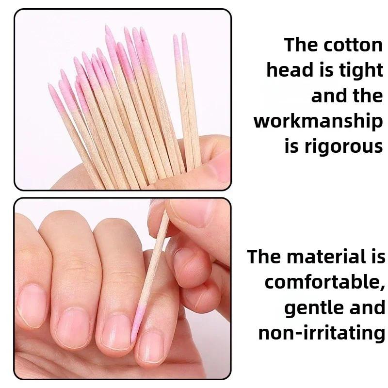 Nails Wood Cotton Swab Clean Sticks Bud Tip Wooden Cotton Head Manicure Detail Corrector Nail Polish Remover Art Tool