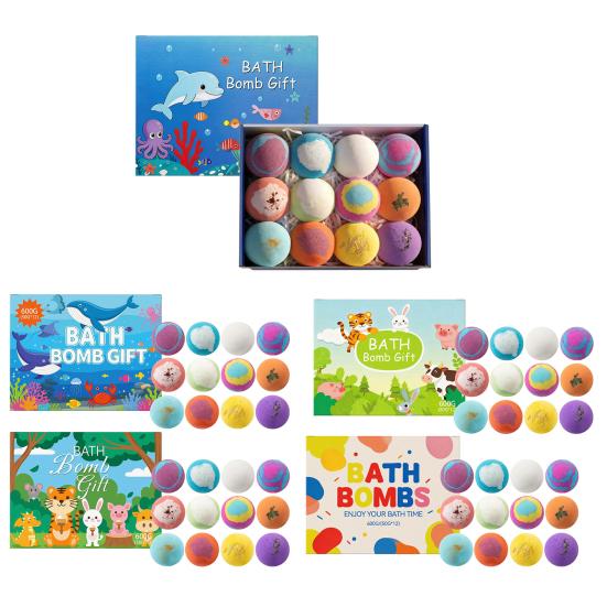 12Pcs Bath Bombs Set with Toy Fizzy Spa Ball for Kids Adults Moisturizing Skin-Softening Portable Travel Relaxation Kit for Beach Pool Home