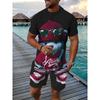 California Letter Print Men's Two Piece Set, Short Sleeve T-shirt & Drawstring Shorts