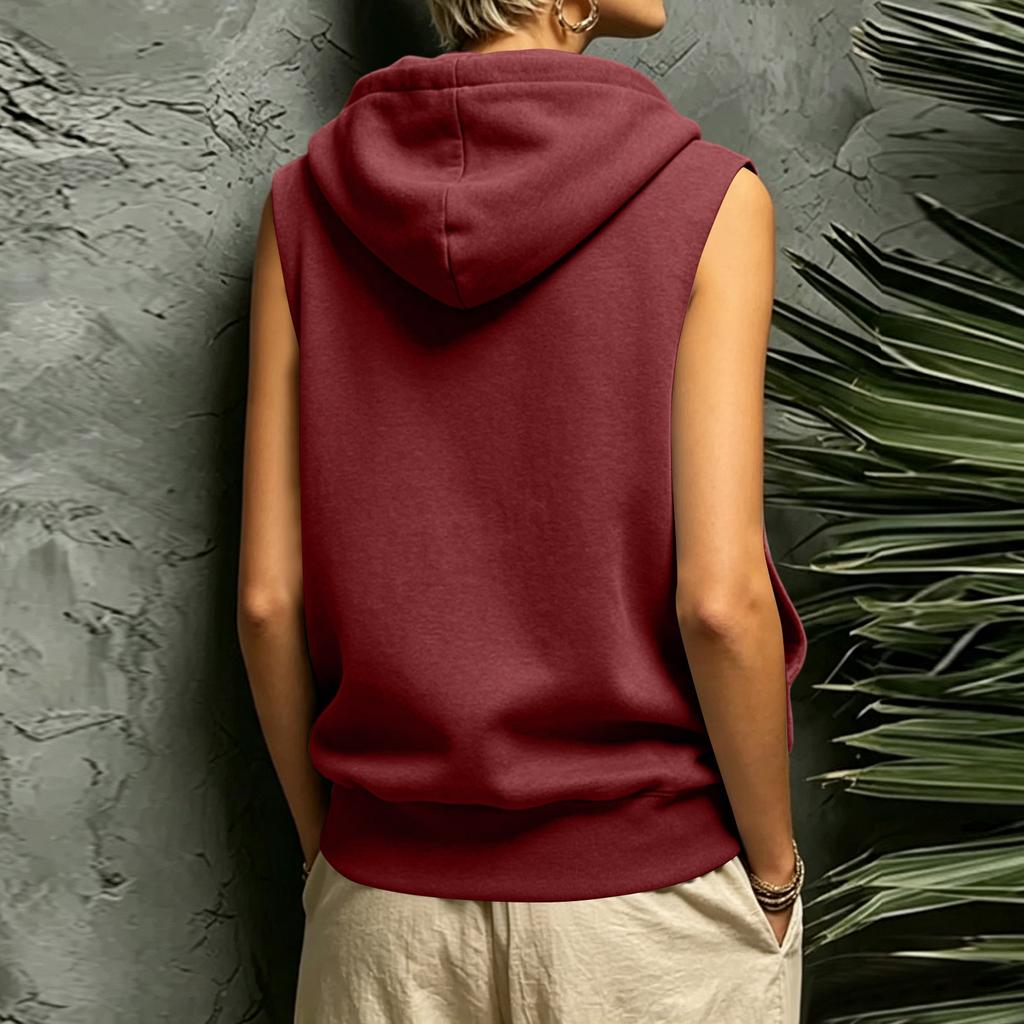 Women's Casual Hooded Zip Up Sleeveless Vest Top for Everyday Wear