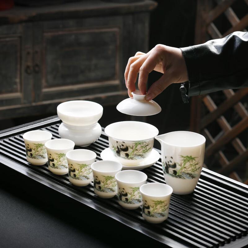 Dehua Yangzhi Jade Porcelain Panda Tea Set