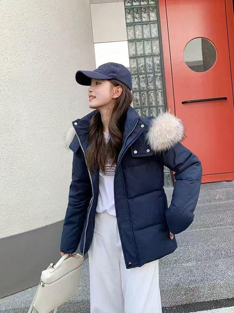 New national standard new waist version down jacket women's winter short white slim-fit removable fur collar jacket