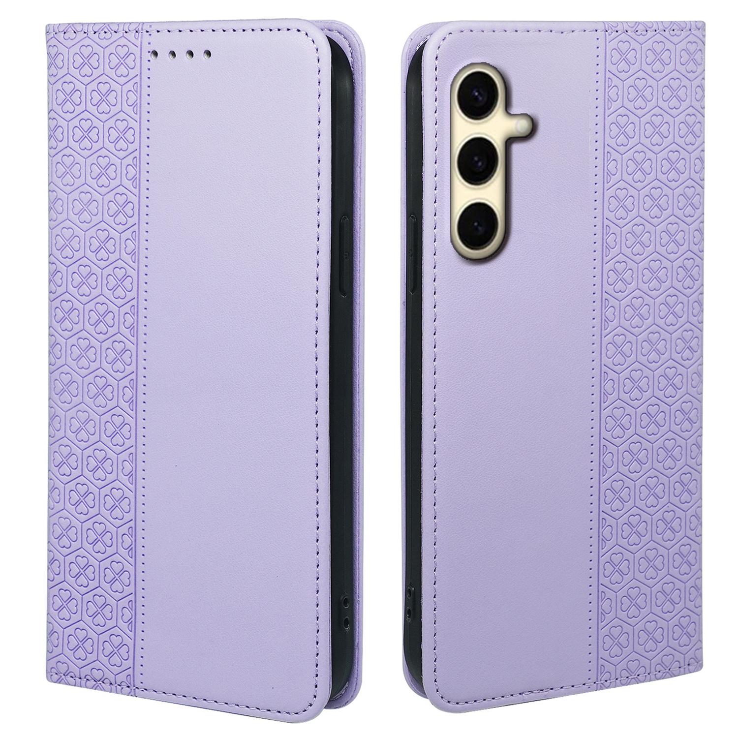 

Для Samsung Galaxy A54 5G чехол кожаный чехол для телефона Lucky Clover Imprinting магнитная застежка Light Purple