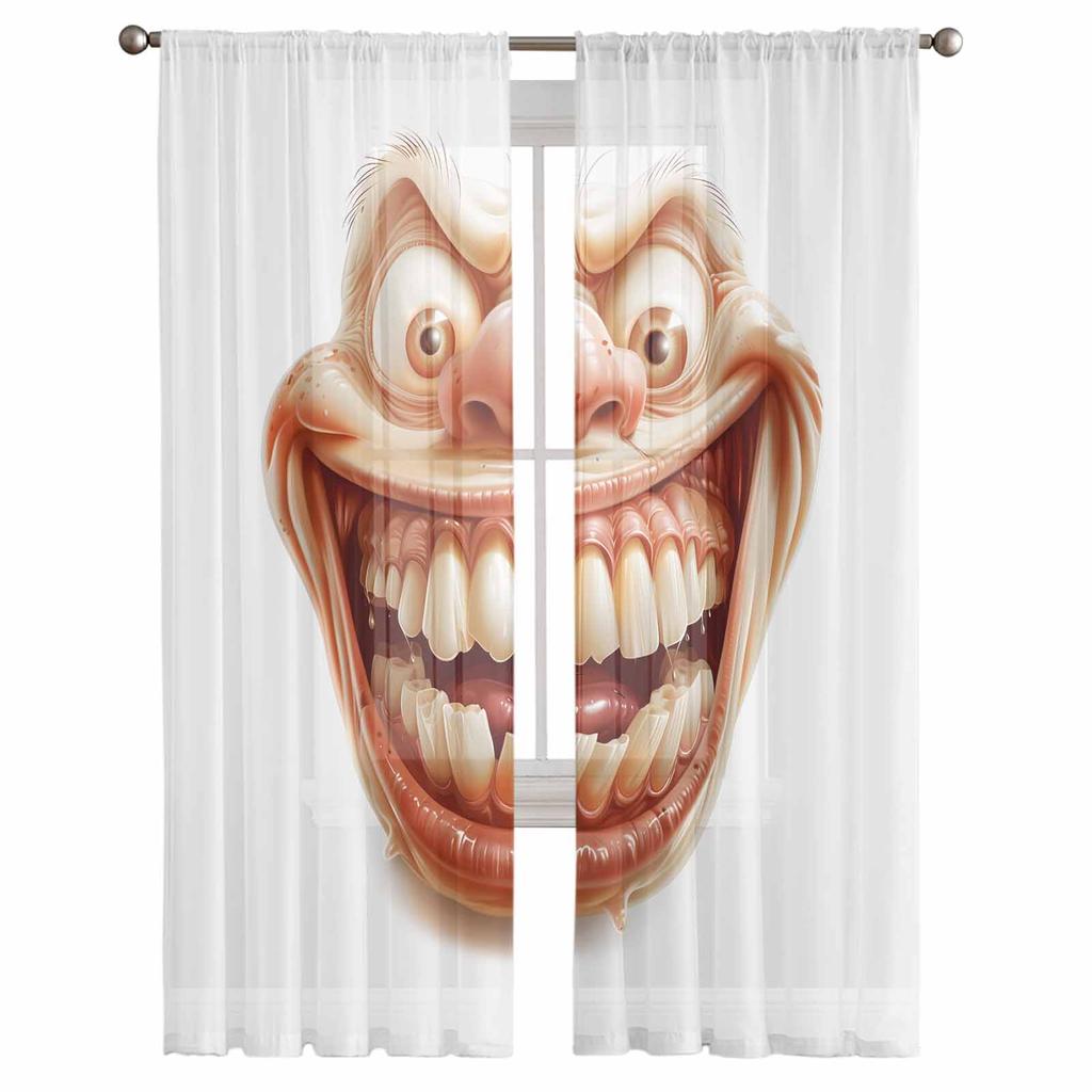 Ein komisches und humorvolles Lächeln auf dem Gesicht Transparente Vorhänge Moderner Gaze-Vorhang für Wohnzimmer Schlafzimmer Voile-Garnvorhänge