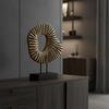 Resin Circular Form Sculpture WoodLook Abstract with Base Carved Statue Ebony