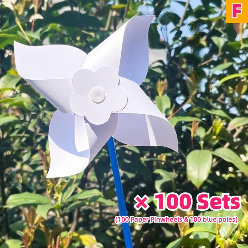 100pc Summer Event DIY Paper Pinwheels Crafts Set Blanks White Small Windmills Kits Bulk Drawing Party Kid Toy Assembly Handheld