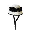 French Elegant Retro White Hepburn Fungus Lace-Up Bell-Shaped Basin Hat Woven Straw Hat Women'S Summer Vacation Fisherman'S Top Hat
