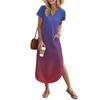 Women's Long Skirt Casual V-neck Long Shirt Dress Loose Slit Holiday Short Sleeve Dress