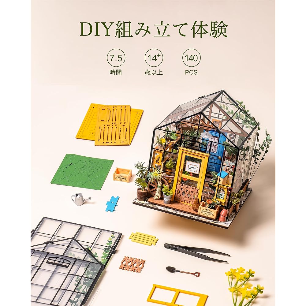 Rolife Miniature Dollhouse Kit Flower Shop with LED Lights DIY Model Toy for Kids and Adults