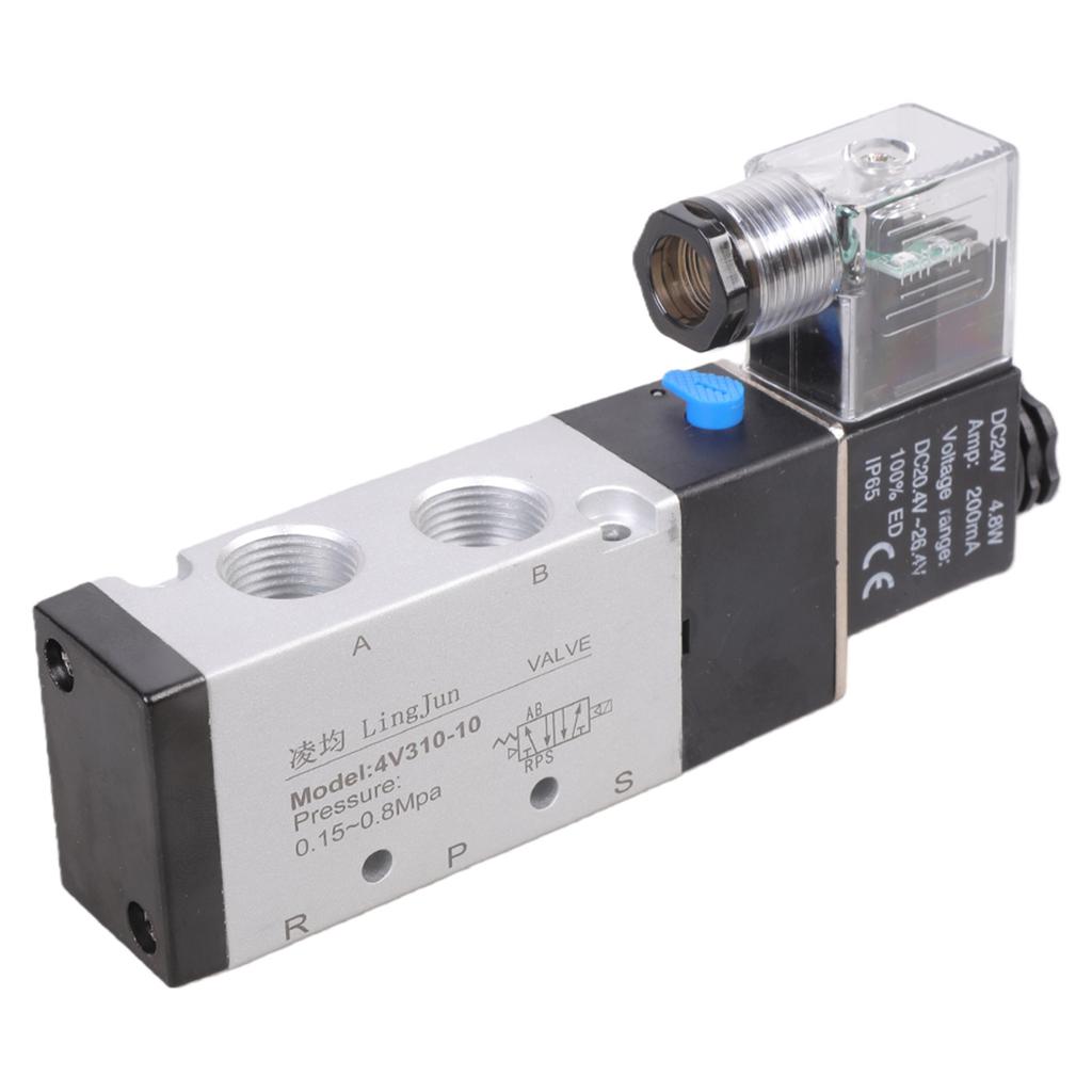 24V Electric Control Air Gas Magnetic Valves Replacement 5 Way 2 Position Control Air Solenoid Valves Alumium Alloys Body
