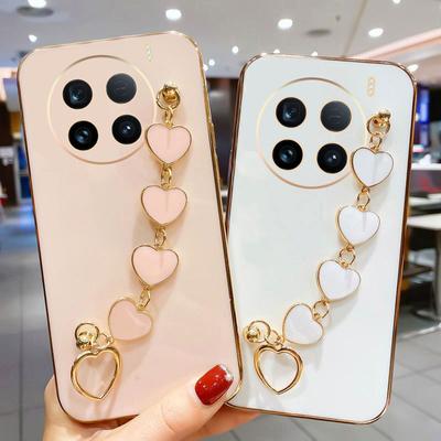 Wrist Strap Plating Case For VIVO X100 Ultra X100S Pro X90 Pro + VIVO V30 Pro V29 V29E V27 V25 Pro Soft Bracelet Cover