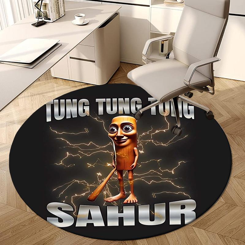 1pc Tung Tung Sahur Round carpet, Made of Polyester,Perfect for Decorating Office Chairs, Living Rooms,Vibrant Decorative Rug