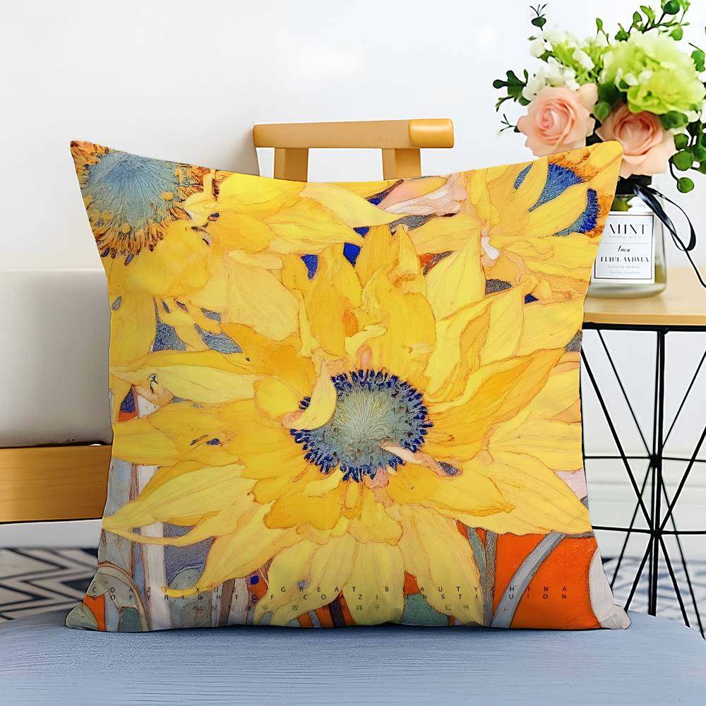Einfacher Sonnenschein Sonnenblumen-Kunst Kissenbezug Bedruckt Gebürstetes Fleece Kissen Babyhaut-Touch Umweltfreundlicher Farbsublimat