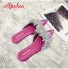 Fashion Aphixta  Appliques Crystals Silk Women Slippers Fashion Mules Rose Red Flat Heel Autumn Flowers Pointed Toe Slides