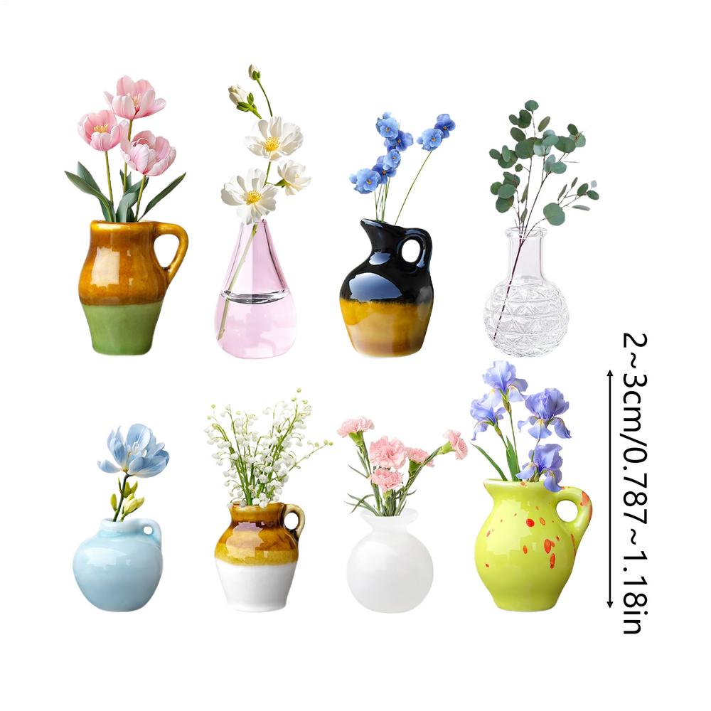 

8Pcs Cute Mini Ceramic Vase Refrigerator Magnets Creative Flower Pot Fridge Stickers for Kitchen Locker Dormitory Home Decor