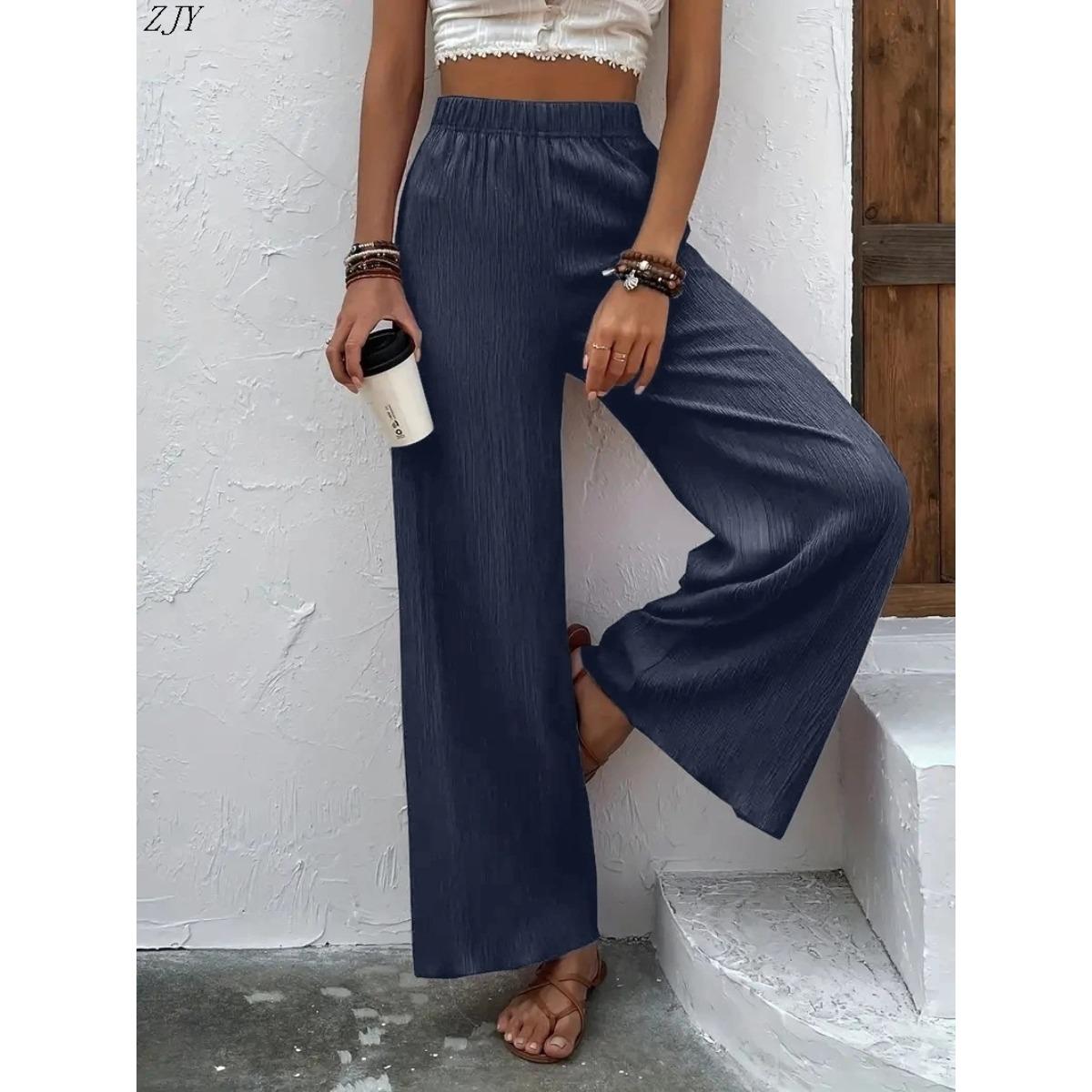 

Новые женские повседневные брюки с широкими штанинами, удобные брюки прямого кроя, длинные брюки, тонкие, осенняя коллекция XXXL темно-синий