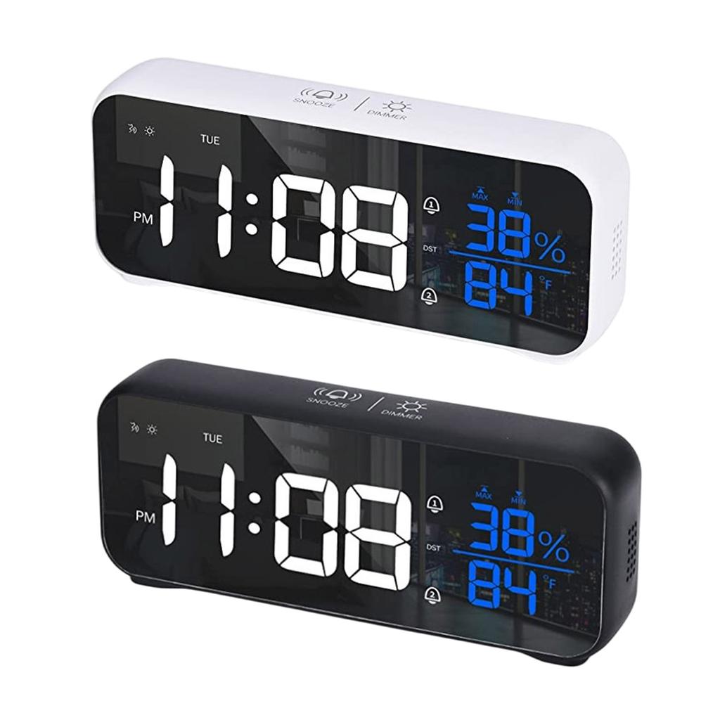 1200mAh USB Rechargeable Desk Clock Voice Controlled Temperature Humidity Display LED Music Alarm Clock for Home Office