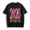 2026 Happy New Year Pink Disco Cowboy Hat Print Casual Top Pure Cotton T-shirt