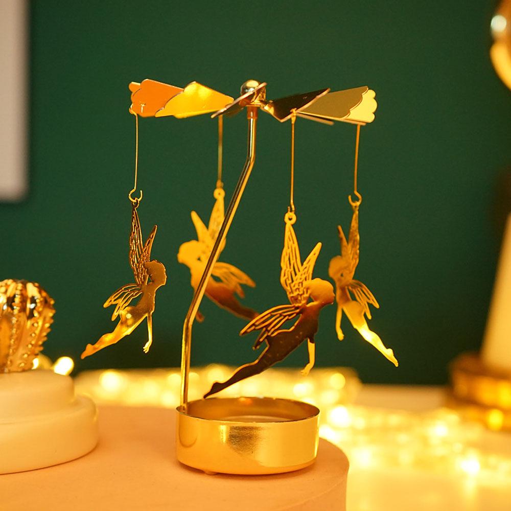 Gold Rotating Candle Holder Christmas Decor Metal Spinning Tealight Carousel DIY for Wedding Party Table Centerpiece Decoration