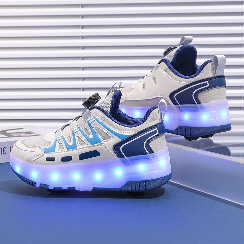 Zapatillas Luminosas con Ruedas para Niños Negro Rosa Luz Led Zapatos de Patinaje sobre Ruedas Zapatos Led para Niños Niñas Carga USB
