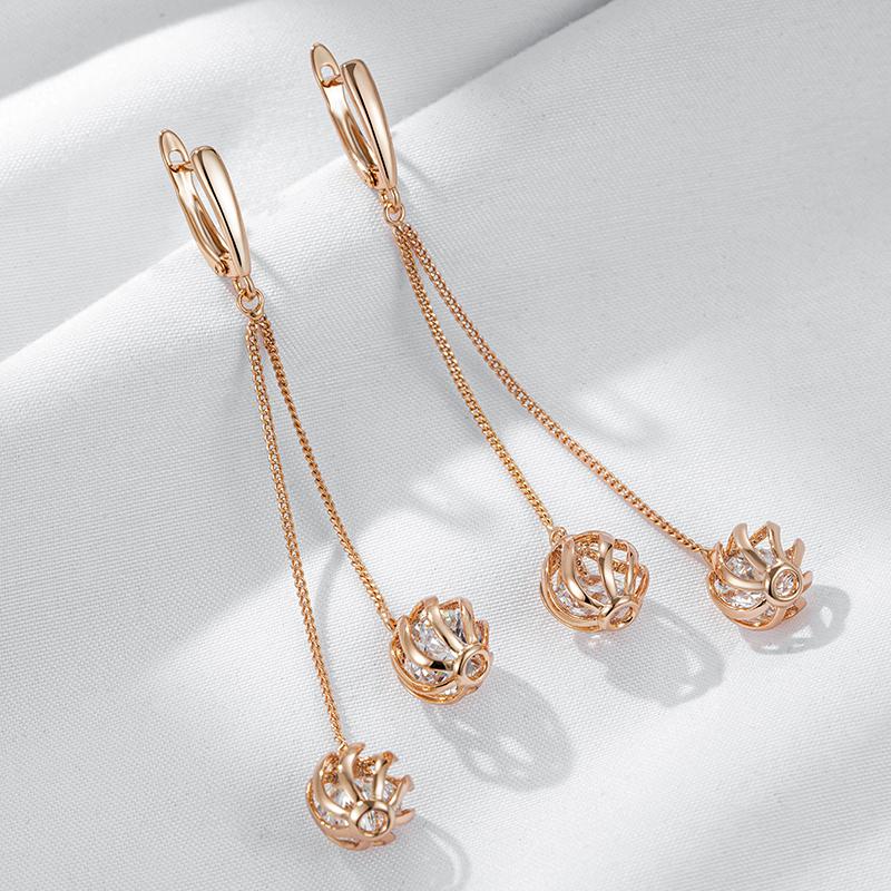 Trendige Lange Quasten Ohrhänger für Damen Mode Roségold Farbe Natürlicher Zirkon Feiner Alltags Schmuck Kristall Geschenk