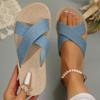 New Woven Imitation Hemp Rope Cross Slippers Summer Women's Versatile Flat-bottomed Beach Cool Slippers