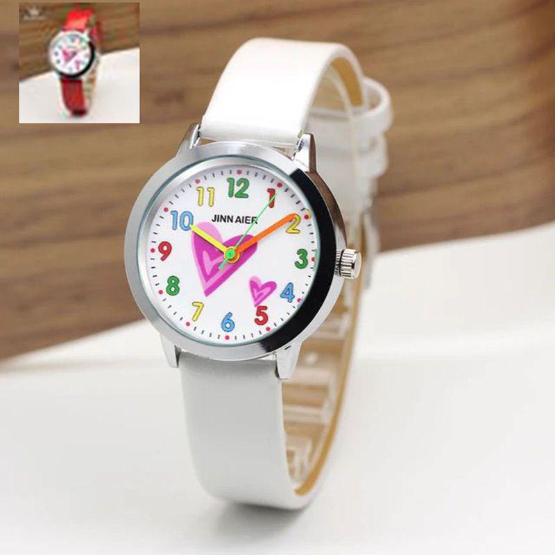 Children s Heart-Shaped Quartz Watch with Leather Strap 110 белый