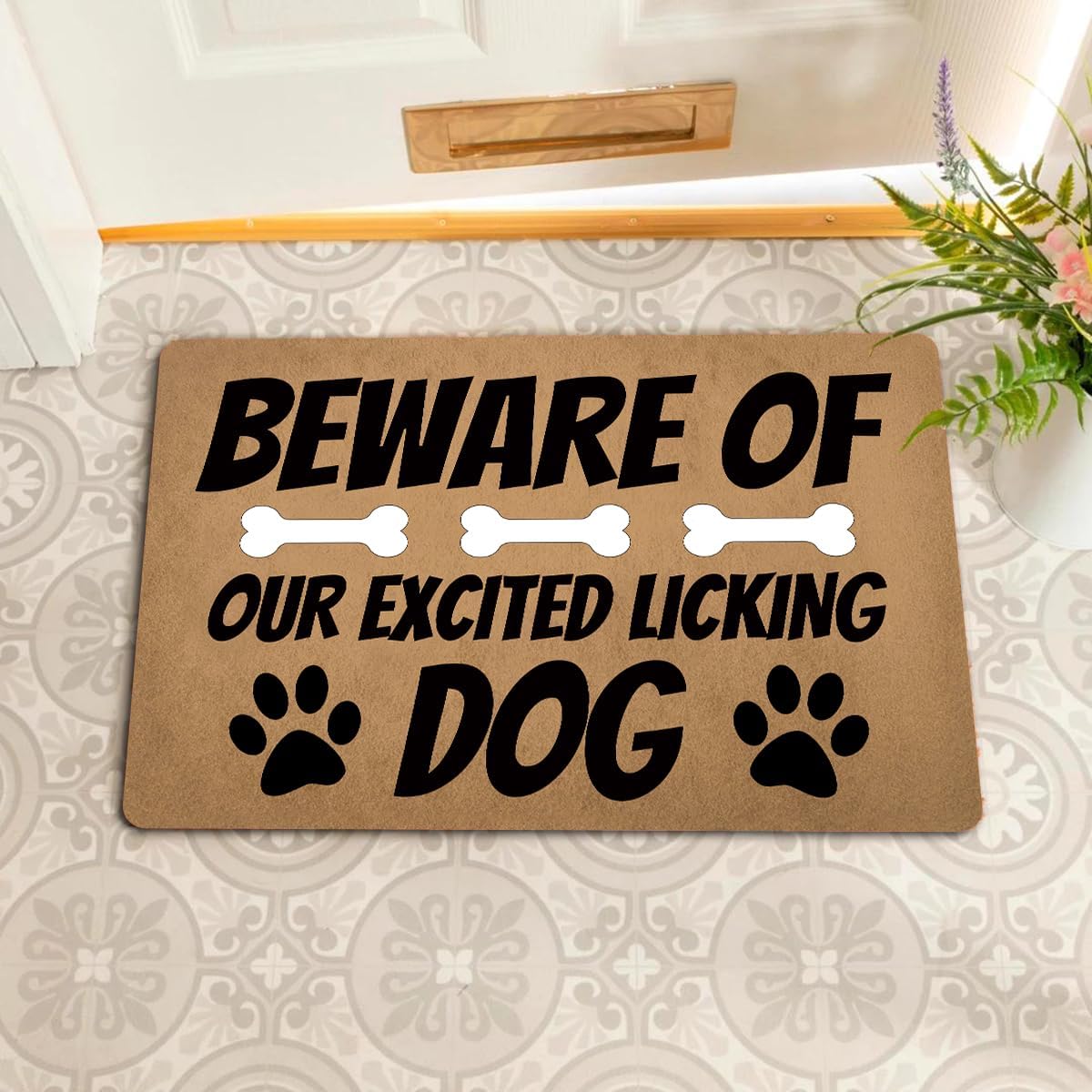 Pas op voor onze enthousiaste hond Deurmat Rubberen Keukenmat Hondepoten Welkom Vloermat Antislip Tapijt Entreekleed 30x18inch