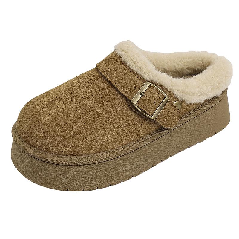 Thick-bottomed Outer Wear Bag Head Boken Wool Slippers Women's 2025 Autumn and Winter New Light Matte Leather Lamb Wool One-word Drag