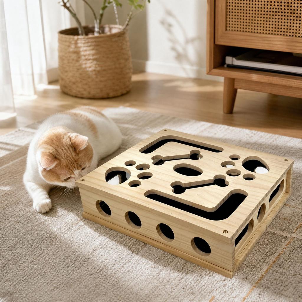 Wood Maze Toy - Fun Interactive Puzzle for Cats and