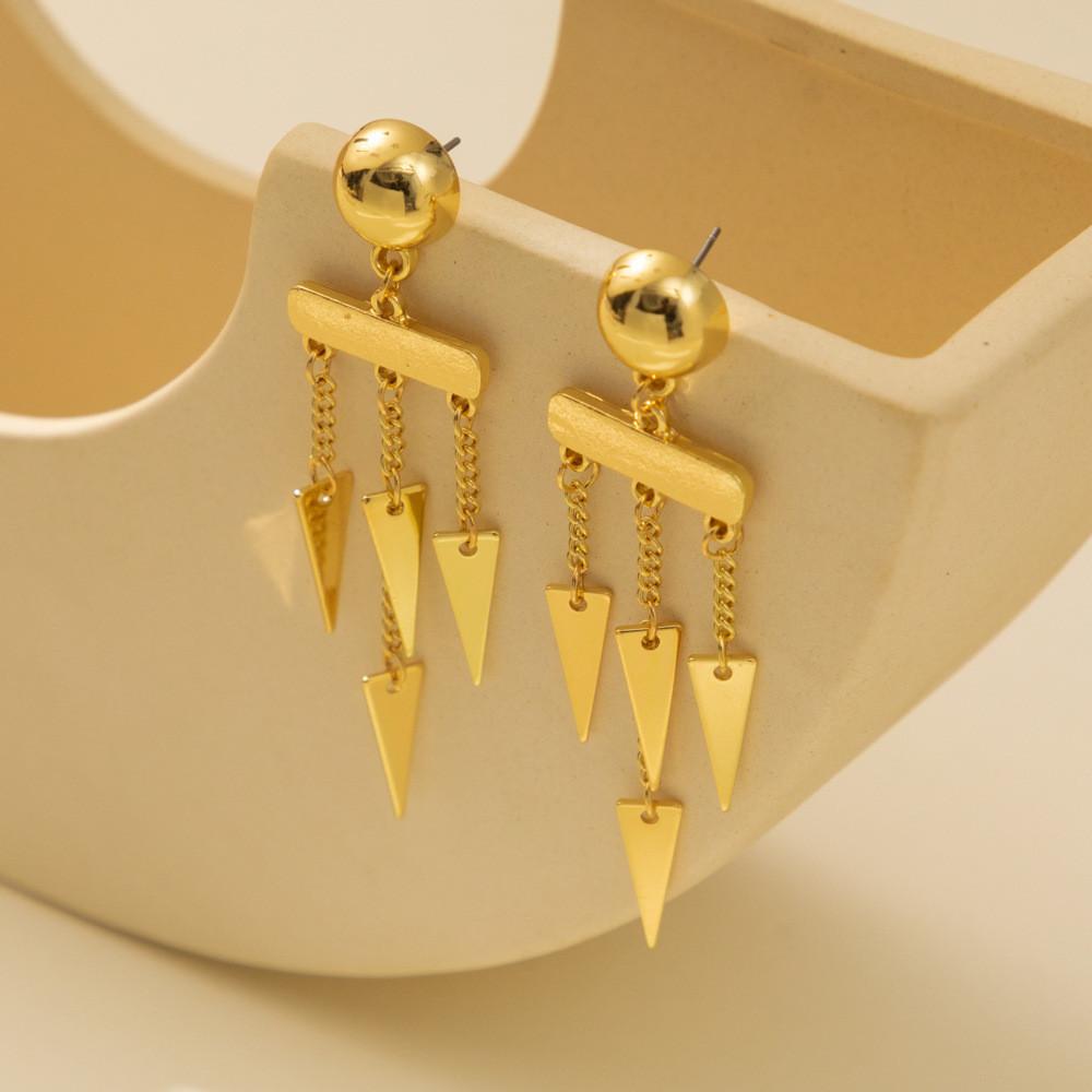 Tassel Chic Asymmetric Earrings For Women Gold Geometric Design Material Alloy