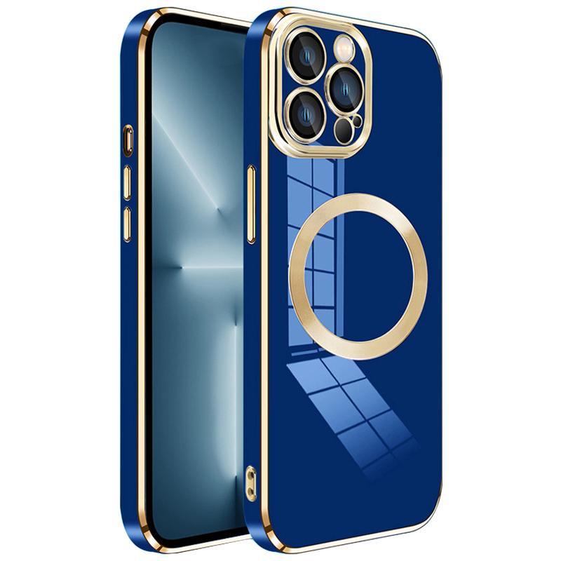 

For iPhone 14 Pro Max Case Compatible with MagSafe Lens Film Electroplating TPU Cover Navy Blue