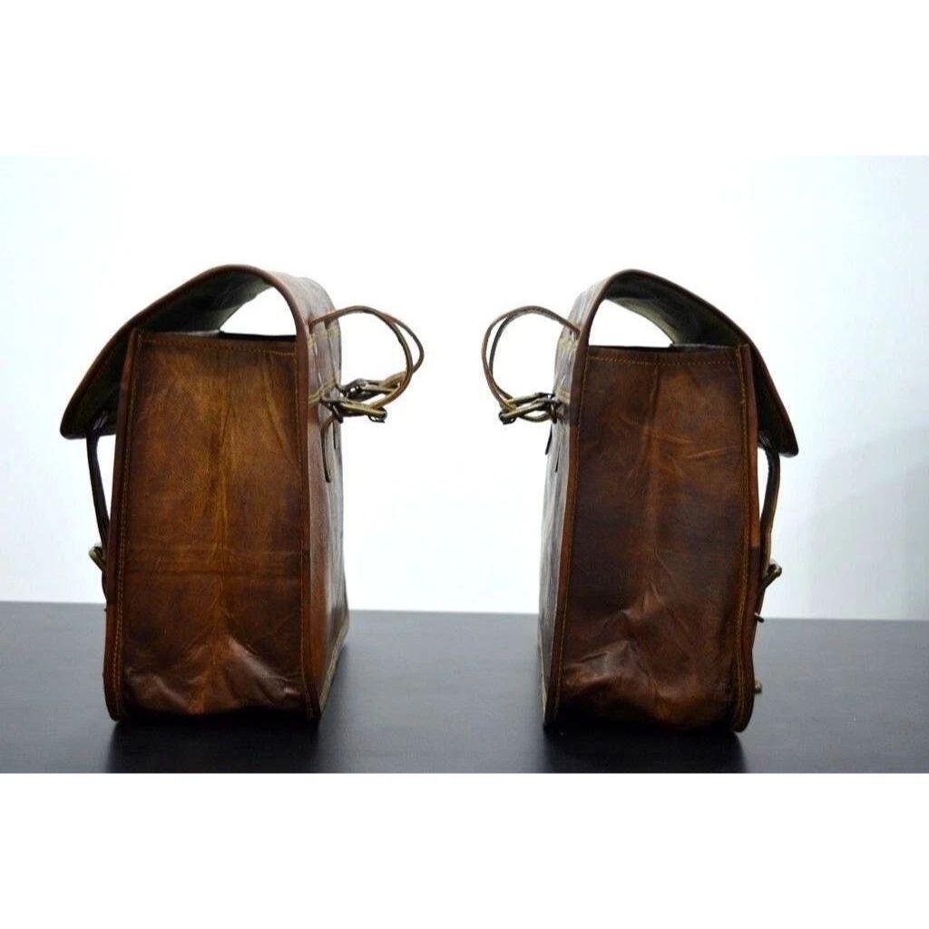 Motorcycle Goat Leather Panniers Handmade Pouch Side Real Saddlebag Bag Brown