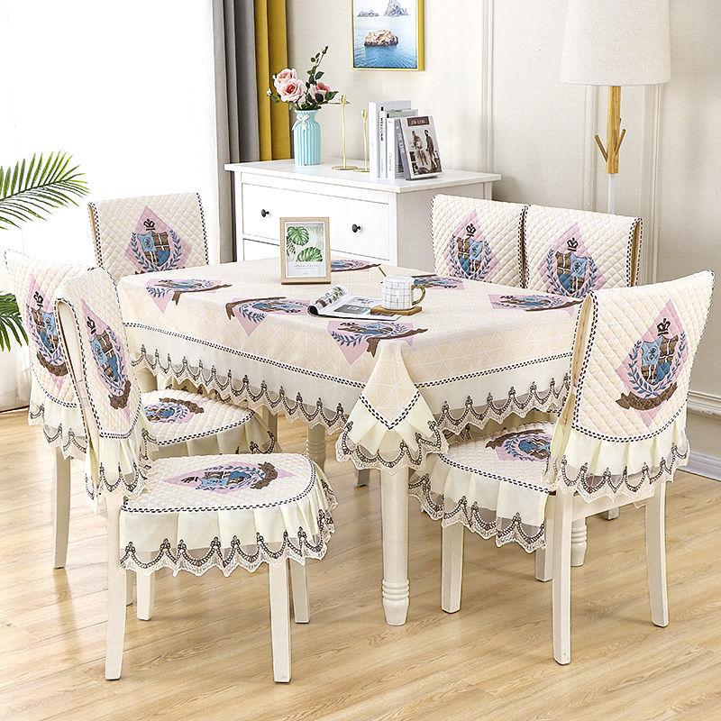 Chinese Style Chair Cover Dining Table Cloth Thick Anti Slip Chair Cushion with Lace Skirt Simple Printed Tablecloth Home Decor
